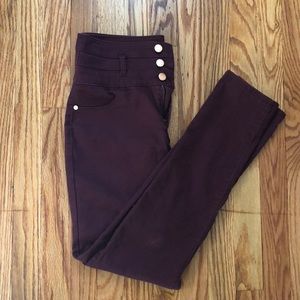 High waisted maroon skinny jeans